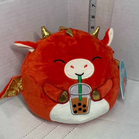 Squishmallows Other - Squishmallows Foodie Squad Baiden Red Gold Dragon Boba Tea Drink Stuffed Plush